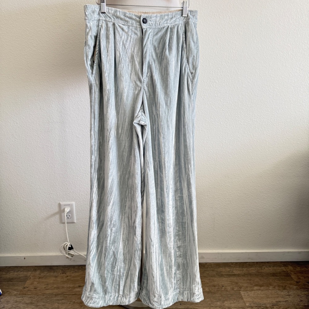 Free People Crushed Velvet Wide Leg Pants Sage green 6 fall 30x31 western chic